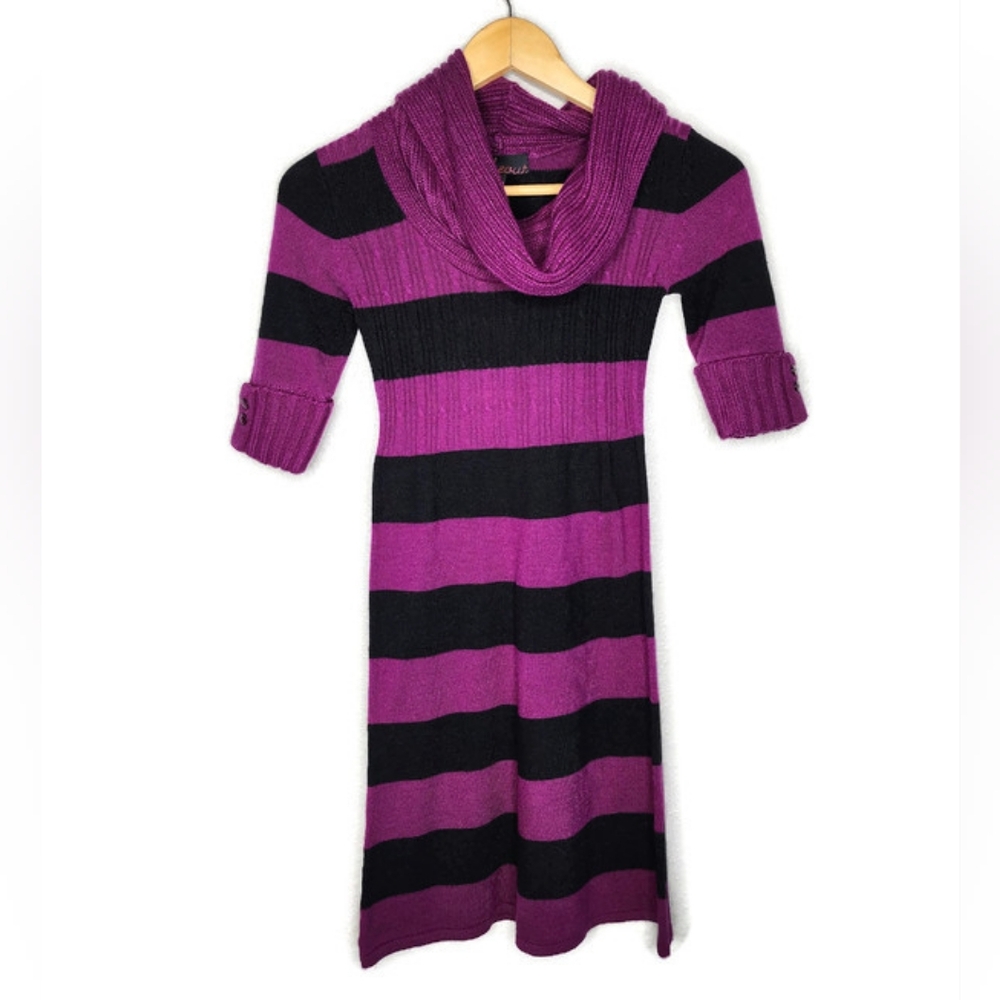 Takeout Black and Magenta Striped Sweater Dress Size XS